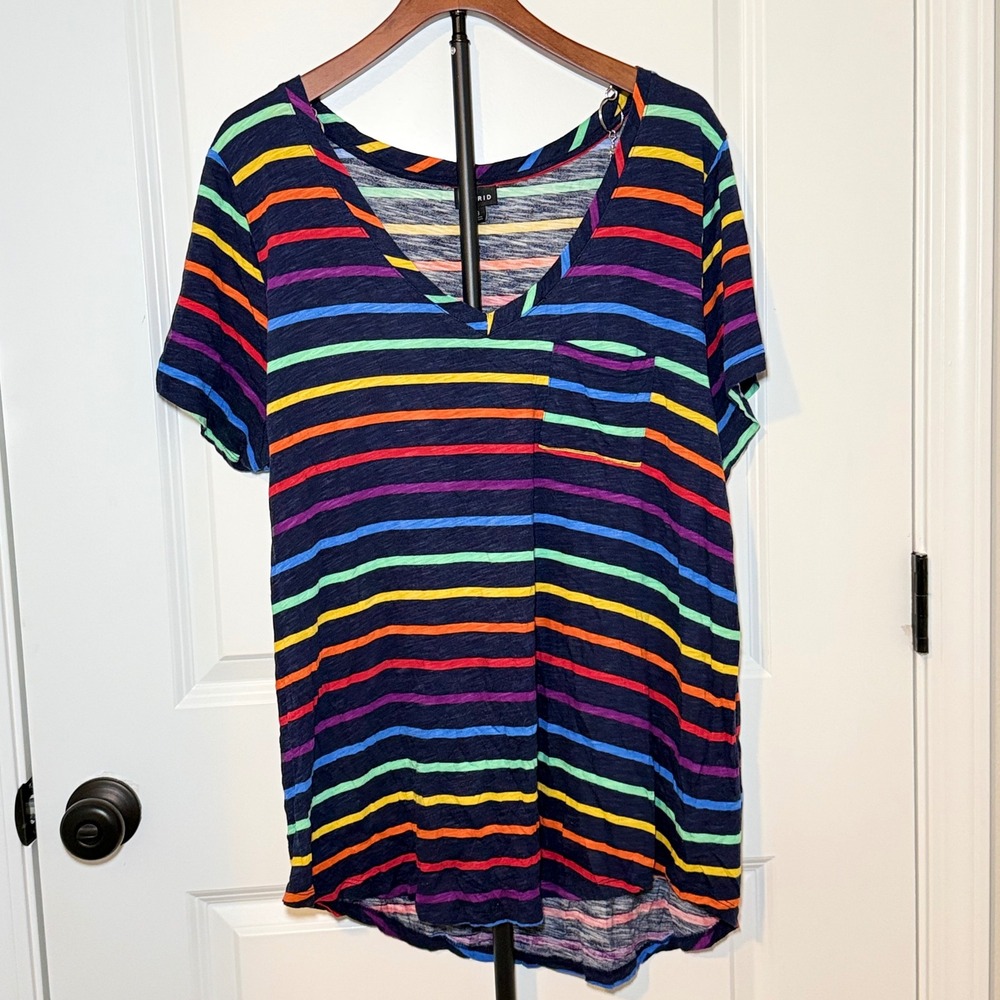 Torrid Womens Size 3X Rainbow Stripe V-Neck Casual
